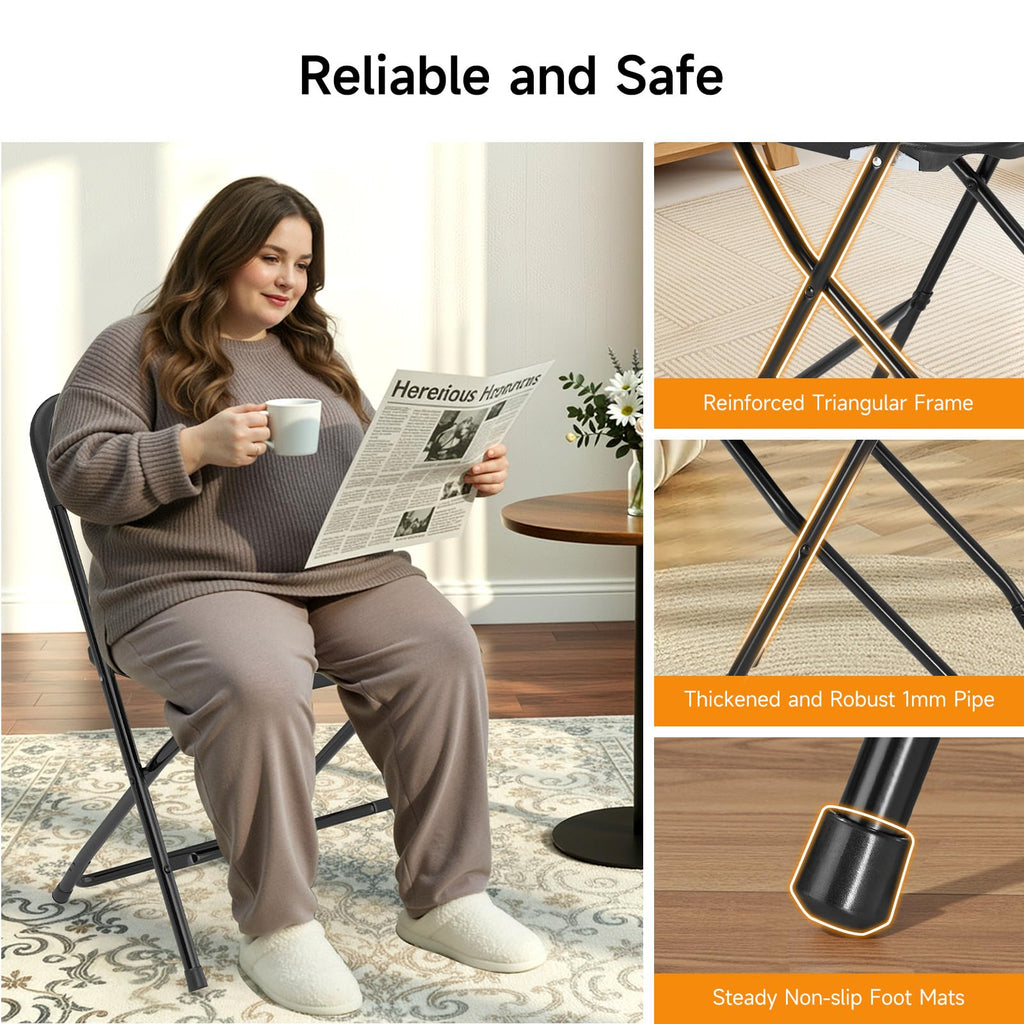 Folding Chairs 10 Pack 550LBS Capacity Heavy Duty Black H56341