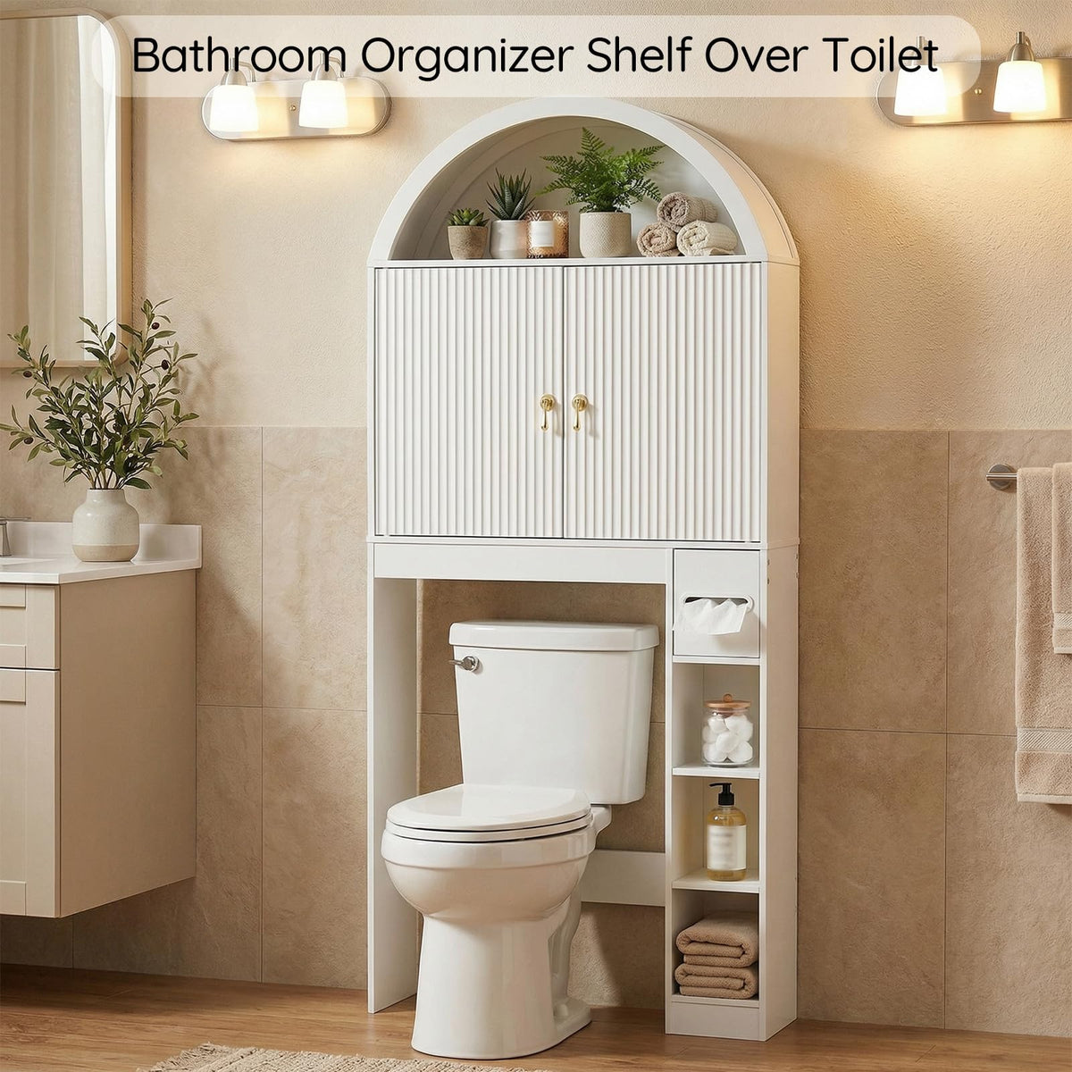 White Over the Toilet Storage Cabinet with Adjustable Shelf N7523