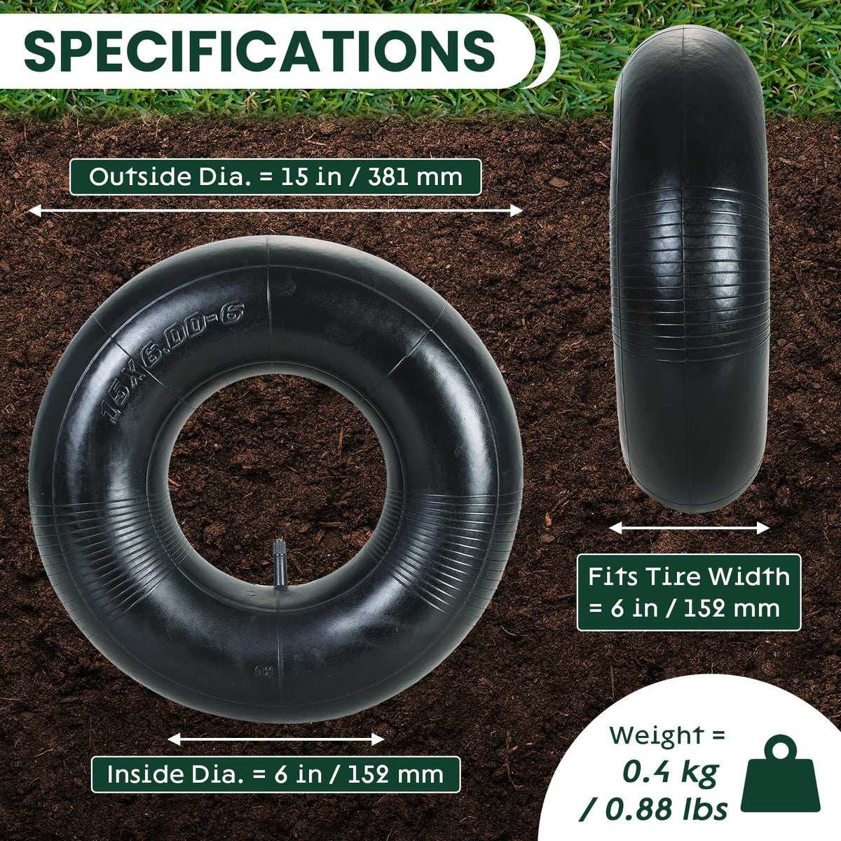 2 Pack 15 x 6.00-6" Inner Tubes with TR-13 Valve Stem F865