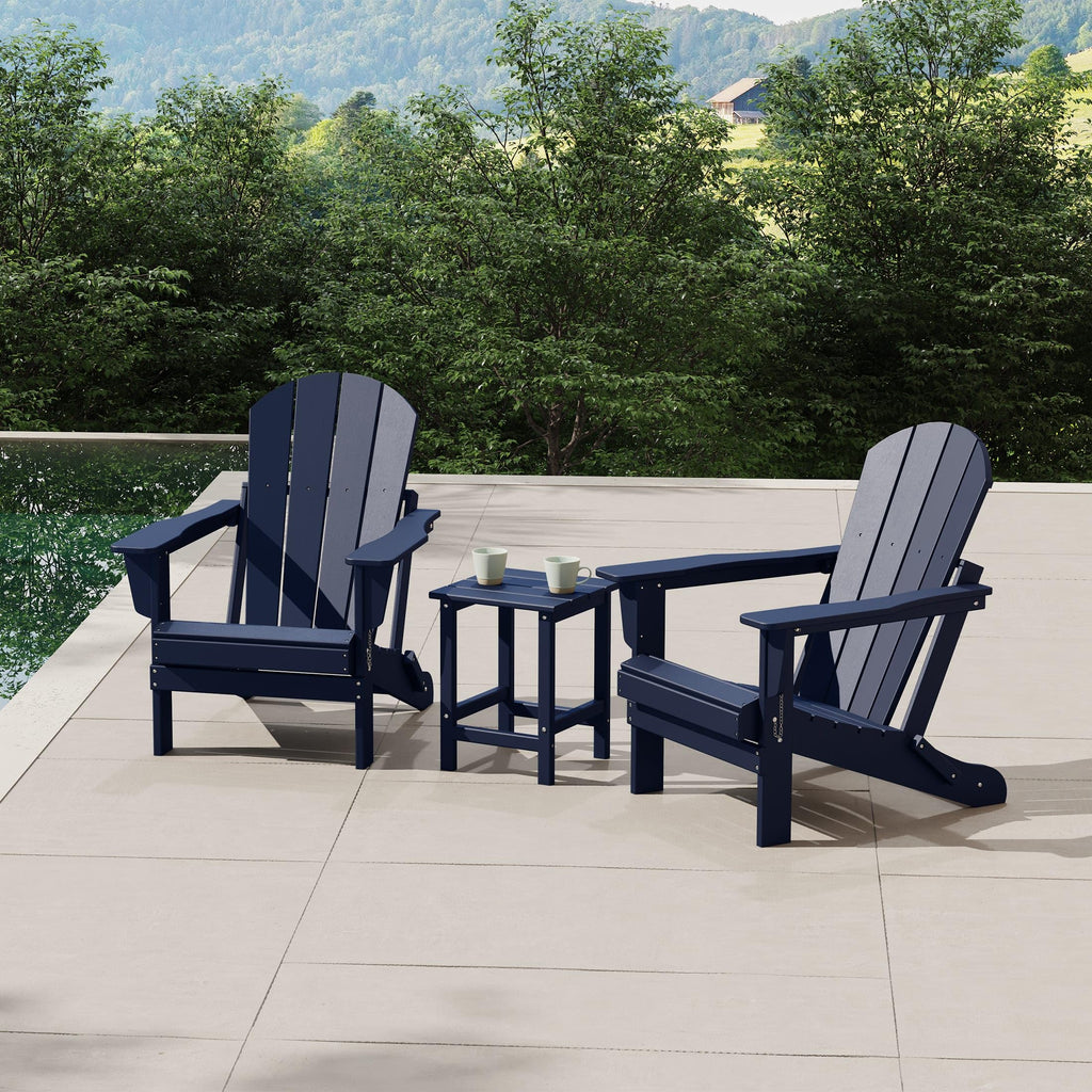 Navy Blue 3-Pieces Adirondack Chairs Set with Side Table P106