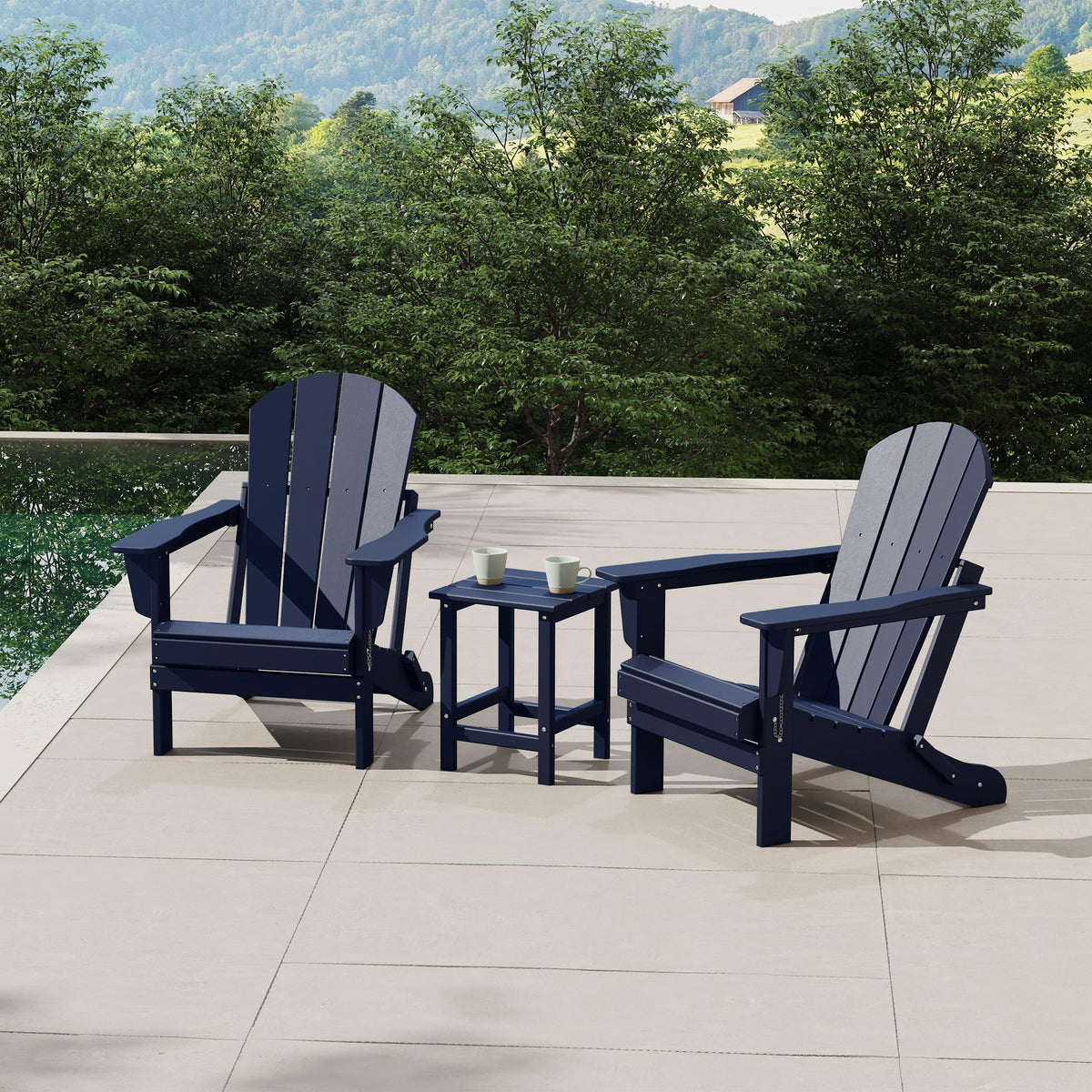 Navy Blue 3-Pieces Adirondack Chairs Set with Side Table P106