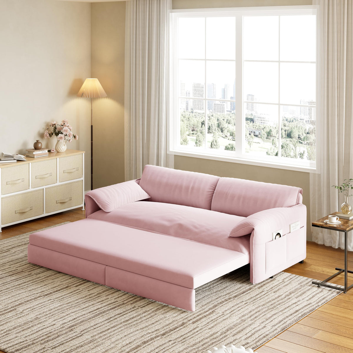 Queen Size Velvet Sleeper Sofa Bed T539