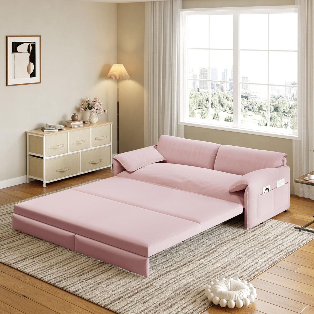 Queen Size Velvet Sleeper Sofa Bed T539