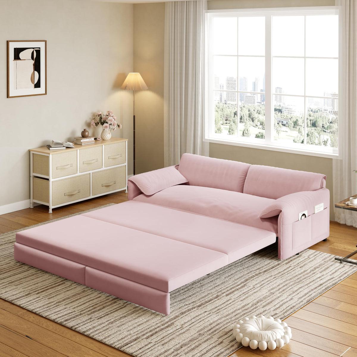 Queen Size Velvet Sleeper Sofa Bed T539