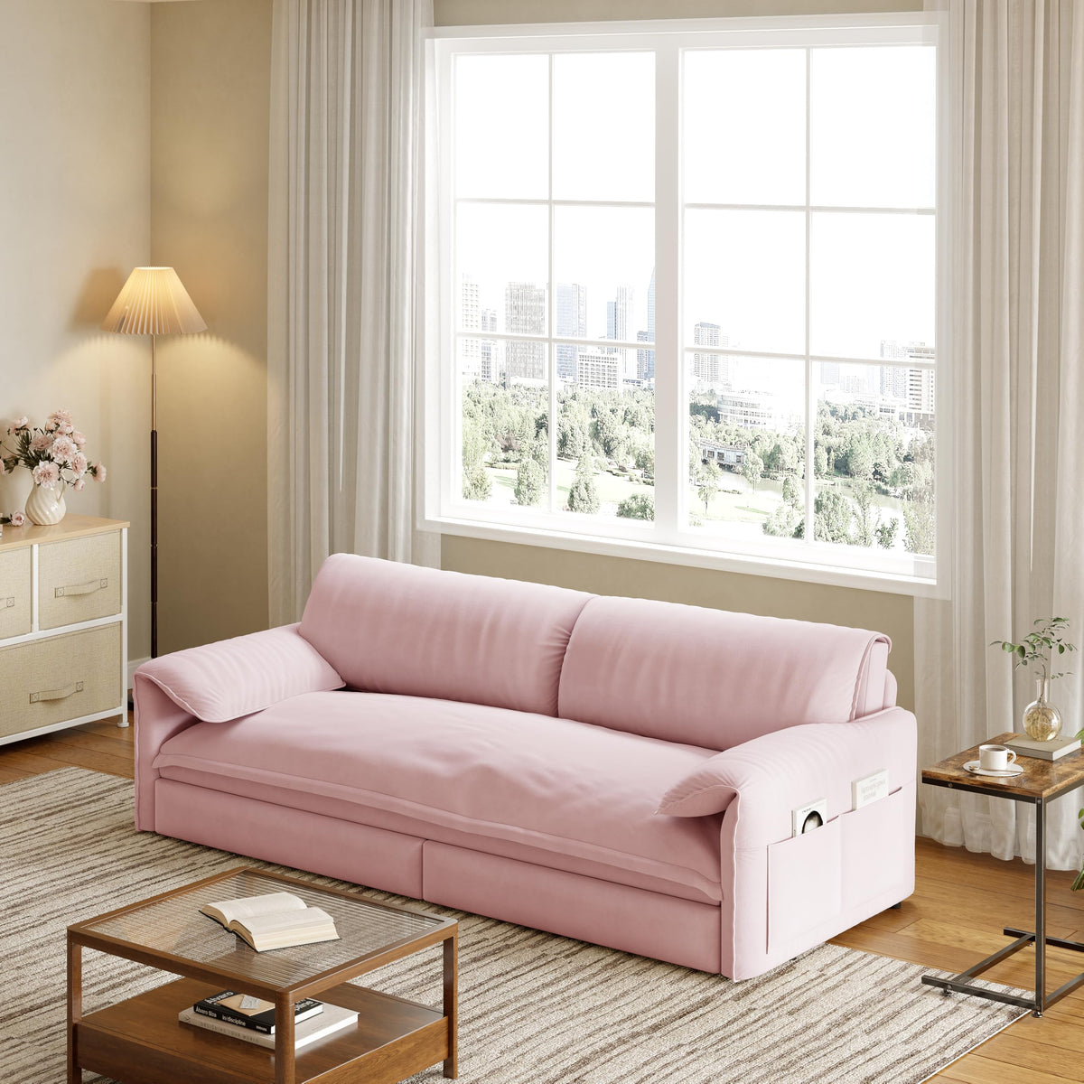 Queen Size Velvet Sleeper Sofa Bed T539